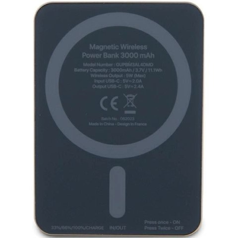 Powerbank indukcyjny Guess MagSafe Metal Script Logo 5W 3000mAh - złoty