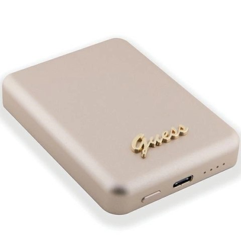 Powerbank indukcyjny Guess MagSafe Metal Script Logo 5W 3000mAh - złoty
