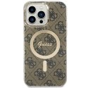 Etui Guess IML 4G MagSafe na iPhone 15 Pro Max - brązowe