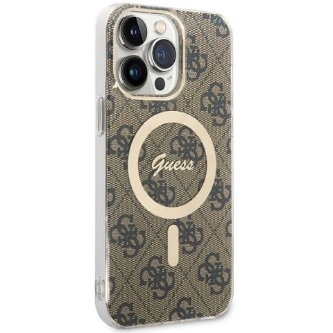 Etui Guess IML 4G MagSafe na iPhone 15 Pro Max - brązowe
