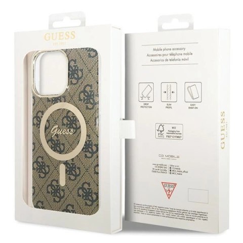 Etui Guess IML 4G MagSafe na iPhone 15 Pro Max - brązowe