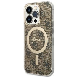 Etui Guess IML 4G MagSafe na iPhone 15 Pro - brązowe