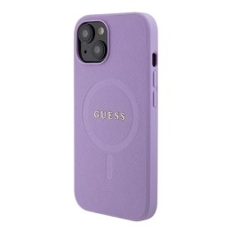 Etui Guess Saffiano MagSafe do iPhone 15 Plus - fioletowe