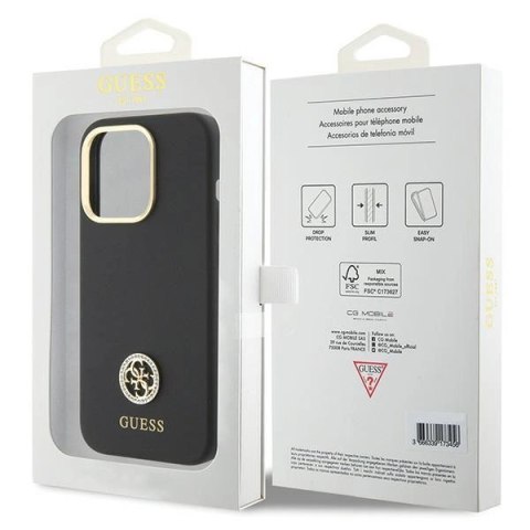 Etui Guess Silicone Logo Strass 4G do iPhone 15 Pro Max - czarne