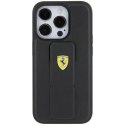 Etui Ferrari Grip Stand Metal Logo na iPhone 15 Pro Max - czarne