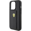Etui Ferrari Grip Stand Metal Logo na iPhone 15 Pro - czarne