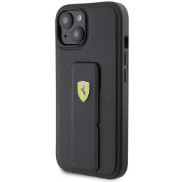 Etui Ferrari Grip Stand Metal Logo na iPhone 15 - czarne