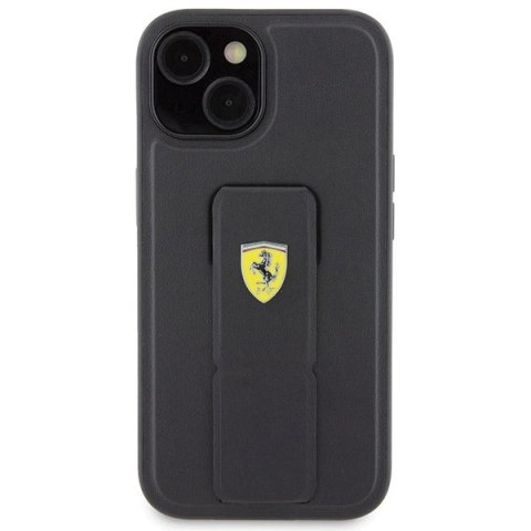Etui Ferrari Grip Stand Metal Logo na iPhone 15 - czarne
