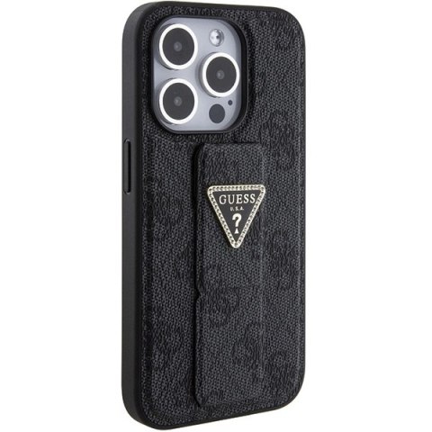 Etui Guess Grip Stand 4G Triangle Strass na iPhone 15 Pro Max - czarne