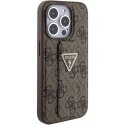 Etui Guess Grip Stand 4G Triangle Strass na iPhone 15 Pro - brązowe