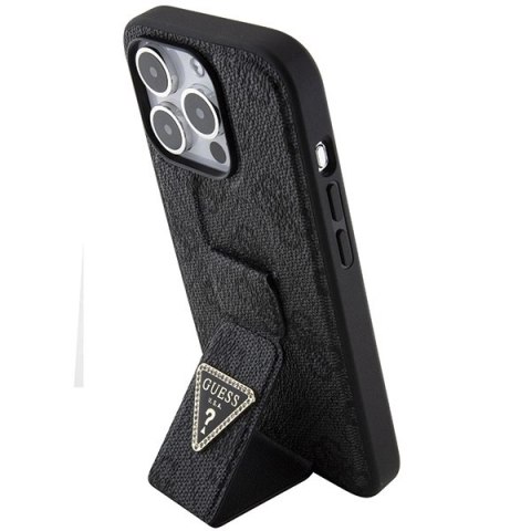 Etui Guess Grip Stand 4G Triangle Strass na iPhone 15 Pro - czarne