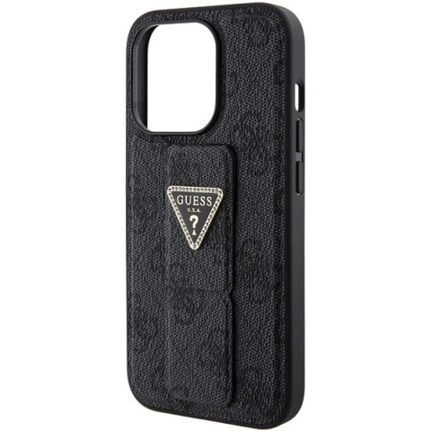 Etui Guess Grip Stand 4G Triangle Strass na iPhone 15 Pro - czarne