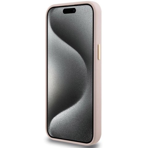 Etui Guess Silicone Script Metal Logo & Frame na iPhone 15 Pro Max - różowe