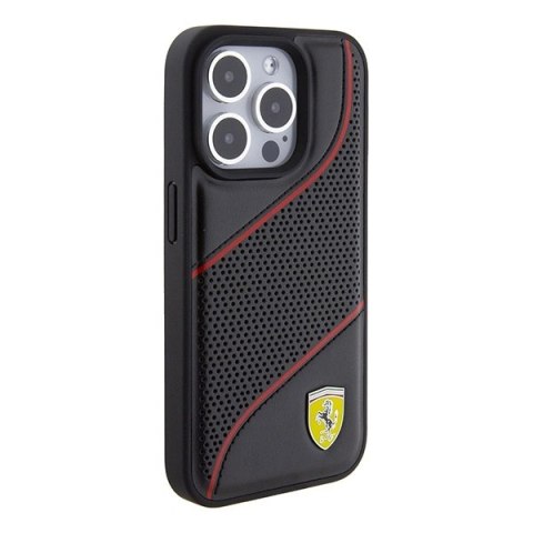 Etui Ferrari Perforated Waves Metal Logo na iPhone 15 Pro - czarne