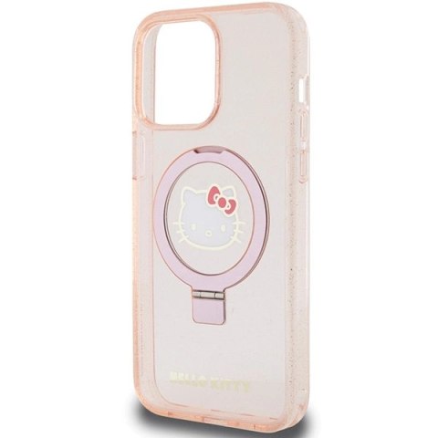 Etui Hello Kitty Ring Stand Glitter Electrop Logo MagSafe na iPhone 15 Pro Max - różowe