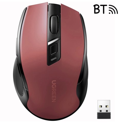 Mysz optyczna Ugreen MU006 bezprzewodowa USB 2.4GHz / Bluetooth 5.0 4000 DPI - czerwona