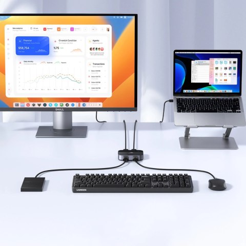 Adapter Ugreen CM757 2w1 2x USB-A 3.0 (wejście) / 2x USB-A (wyjście) - szary