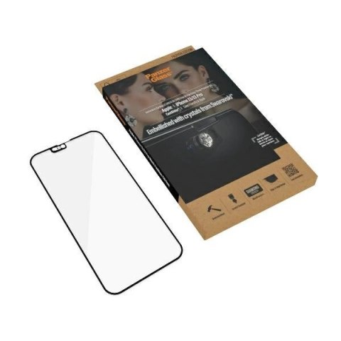 Szkło PanzerGlass E2E Microfracture antybakteryjne z osłoną aparatu z kryształem Swarovsky na iPhone 13 / 13 Pro - z czarną ramk