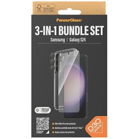 Zestaw PanzerGlass Bundle 3in1 etui przezroczyste + folia + osłona aparatu do Samsung Galaxy S24