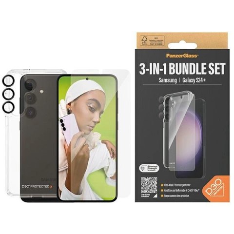 Zestaw PanzerGlass Bundle 3in1 etui przezroczyste + folia + osłona aparatu do Samsung Galaxy S24+