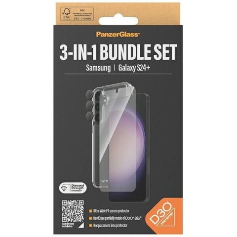 Zestaw PanzerGlass Bundle 3in1 etui przezroczyste + folia + osłona aparatu do Samsung Galaxy S24+