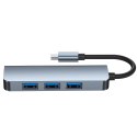 HUB Tech-Protect V1 4w1 USB-C - 3x USB-A 2.0 / USB-A 3.0 - szary
