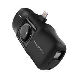Mini powerbank Wozinsky WF16-YLS 5000mAh 15W Lightning z wbudowanym kablem USB-C i ładowarką do Apple Watch - czarny