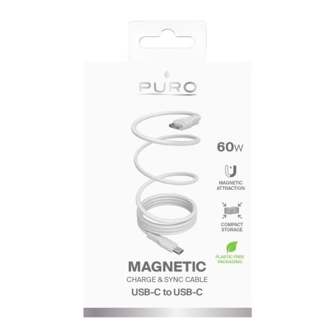 Kabel Puro Magnetic USB-C - USB-C 60W USB 3.2 (20 Gbps) 1m magnetyczny - biały