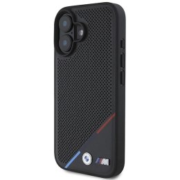 Etui BMW M Perforated Tricolor Line MagSafe na iPhone 16 Plus - czarne