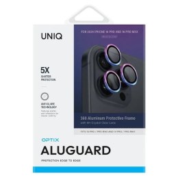 Szkło hartowane UNIQ Optix Aluminium Camera Lens Protector na aparat telefonu z aplikatorem do iPhone 16 Pro / 16 Pro Max - opal