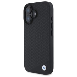 Etui BMW Sign Leather Diamond Metal Logo MagSafe na iPhone 16 - czarne