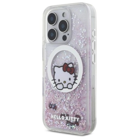 Etui Hello Kitty Liquid Glitter Sweet Kitty Bows MagSafe na iPhone 16 Pro - białe