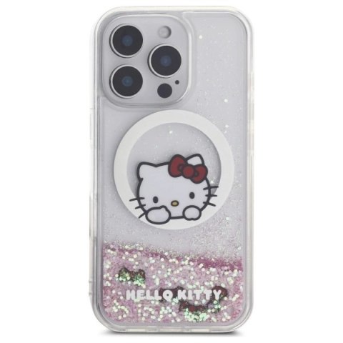 Etui Hello Kitty Liquid Glitter Sweet Kitty Bows MagSafe na iPhone 16 Pro - białe
