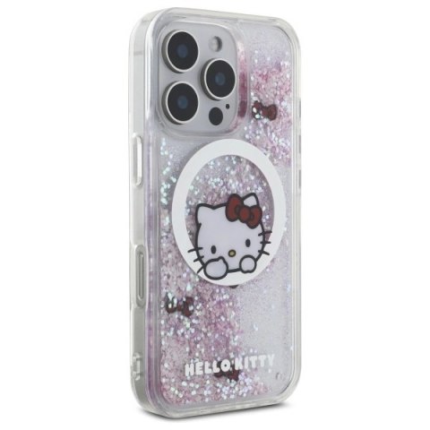 Etui Hello Kitty Liquid Glitter Sweet Kitty Bows MagSafe na iPhone 16 Pro - białe