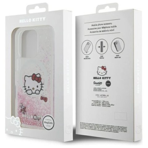 Etui Hello Kitty Liquid Glitter Sweet Kitty Bows MagSafe na iPhone 16 Pro - białe