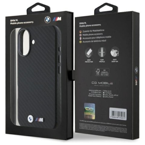 Etui BMW Carbon Wrapped Metal na iPhone 16 - czarne