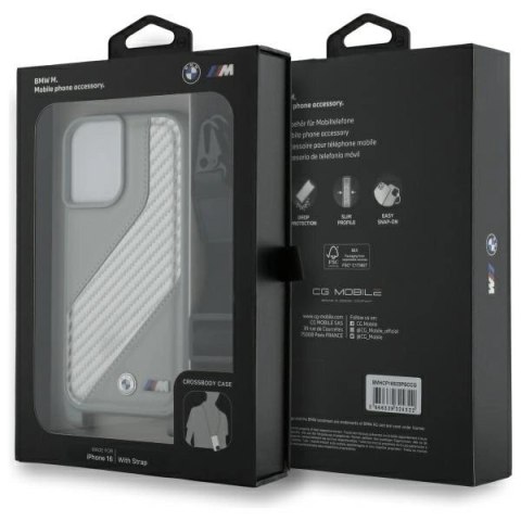 Etui BMW M Edition Carbon Stripe & Strap na iPhone 16 - szare