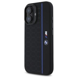 Etui BMW Silicone Hexagon Blue Line MagSafe na iPhone 16 - czarne