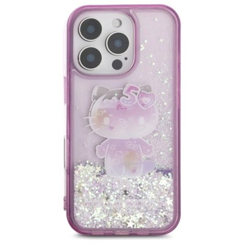 Etui Hello Kitty Liquid Glitter 50TH Anniversary Party na iPhone 16 Pro - fioletowe