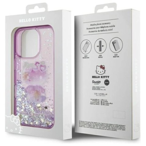 Etui Hello Kitty Liquid Glitter 50TH Anniversary Party na iPhone 16 Pro - fioletowe