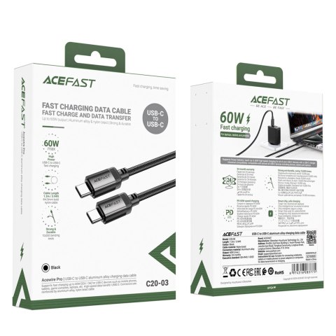 Kabel Acefast C20-03 USB-C - USB-C 480Mb/s 3A 1.2m - czarny
