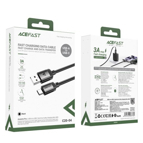 Kabel Acefast C20-04 USB-A - USB-C 480Mb/s 3A 1.2m - czarny