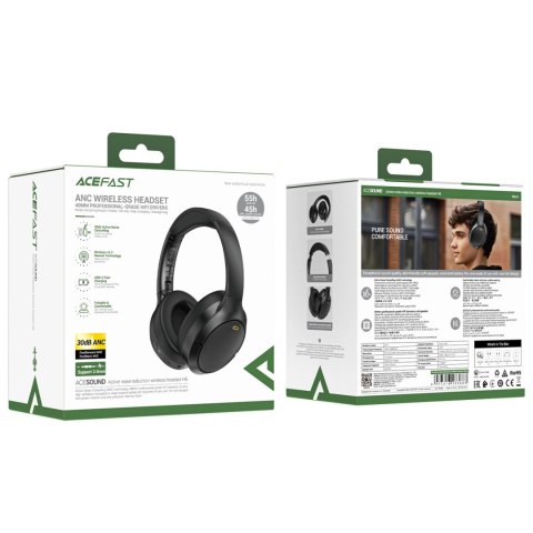Słuchawki nauszne Acefast H6 ANC bezprzewodowe Bluetooth 5.3 IPX4 - czarne
