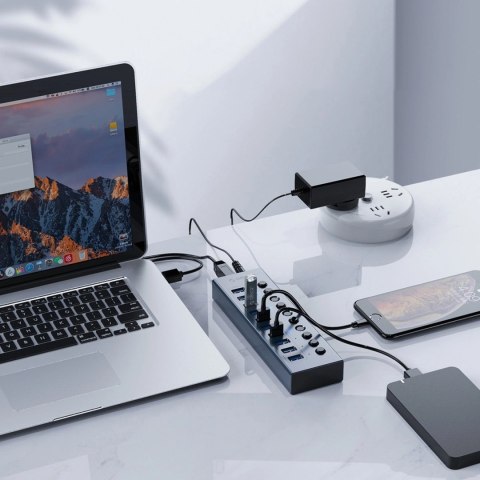 Hub Orico BT2U3-16AB 16x USB-A 3.0 z włącznikami - szary