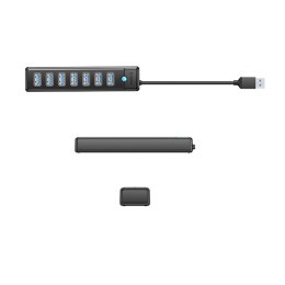 Hub Orico PW7U-U3 7x USB-A 3.0 + USB-C 5V/3A 1m - czarny
