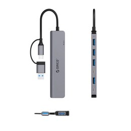 Hub USB-A/USB-C Orico YSA7-U3 stacja dokująca 4x USB-A 2.0 + 1x USB-A 3.0 + 2x USB-C 2.0 - szary