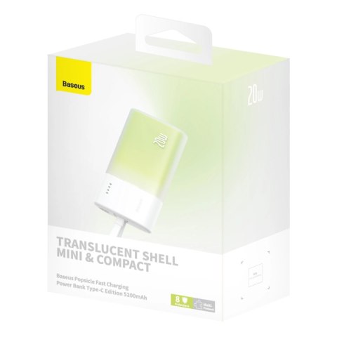 Powerbank Baseus Popsicle 5200mAh 20W z wbudowanym kablem Lightning (+ biały kabel Baseus Simple USB-C - USB-C 60W/20V/3A/30cm) 
