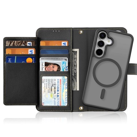 Etui skórzane Dux Ducis Lawa na Samsung Galaxy S25+ z odłączanym portfelem magnetycznym - czarne