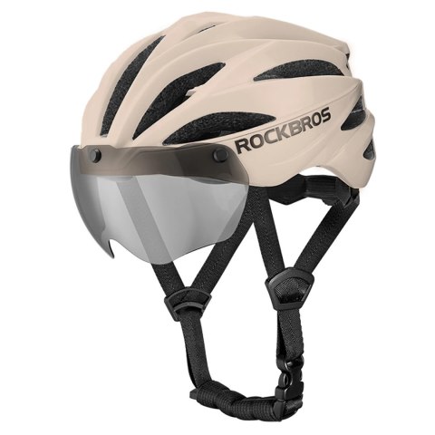 Kask rowerowy Rockbros z szybką, odpinane okulary z ochroną UV, unisex - brązowy
