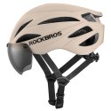 Kask rowerowy Rockbros z szybką, odpinane okulary z ochroną UV, unisex - brązowy
